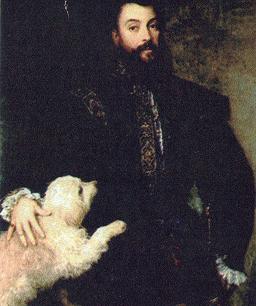 Early portrait showing a Bolognese dog with his master bolognese dogs in history